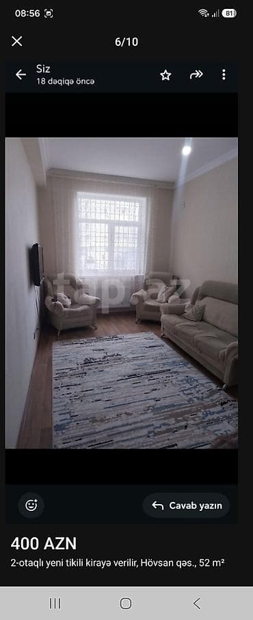 sumqayitda ev: Kirayə – 2 otaqlı yeni tikili, Hövsan qəs., 52 m² təmiz səliqəli evdi — 6