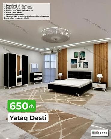 Yataq Dəsti – 650 ₼ Komplektə daxildir: - Çarpayı: 1 ədəd, 160 × 200 — 1