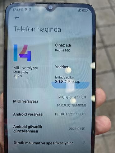 redmi 2 el telefon: Redmi 10C, 128 GB, rəng - Qara, Barmaq izi — 4