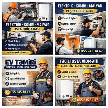 Evlərin təmiri (Elektrik + Kombi + Boya) Usta briqadası 🔧 Peşəkar