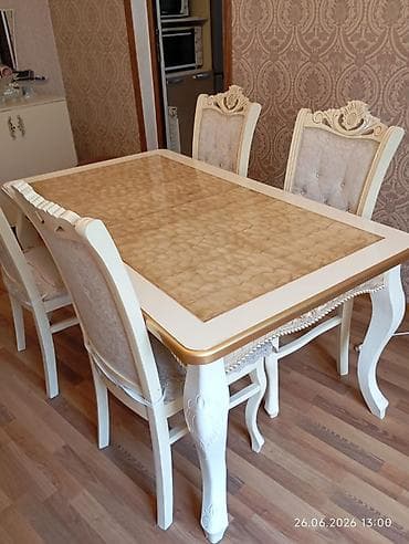 stulla: Klassik üslubda yemək dəsti - Tərkibi: 1 ədəd düzbucaqlı masa + 6ədəd — 2