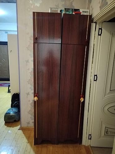 salon dolabi: İşlənmiş, 2 qapılı, Siyirməli, Qəhvəyi, Digər material, Açılan, Düz dolab — 2