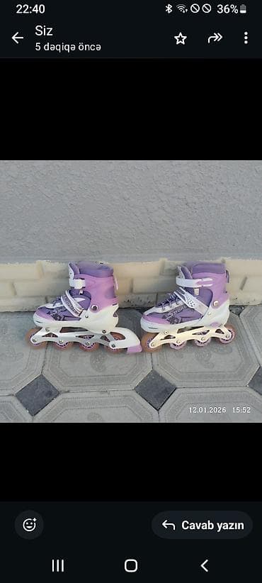 idman ayaqqabı: Uşaq üçün tənzimlənən inline konkisilər - Rəng: bənövşəyi/ağ - — 2