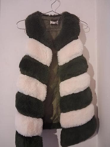 pantenol krem: Qadın üçün xəz görünümlü jilet - Rəng: zeytun-yaşıl və krem rəngli — 2