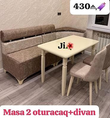 stul: Mətbəx üçün, Yeni, Açılmayan, Dördbucaq masa, 2 stul — 1