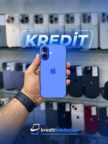 IPhone 16, 128 GB, Göy, Zəmanət, Kredit, Simsiz şarj