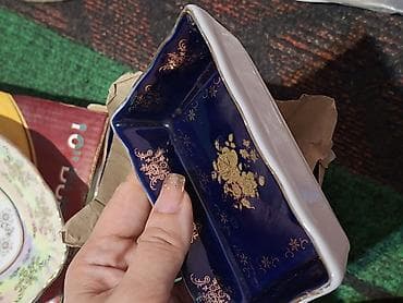 cerez: Kobalt-mavi dekorlu düzbucaqlı porselen nimçə. - Material: yüksək — 1