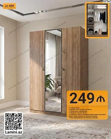 LA MINI 3 qapılı dolab - Kod: 1089 - Ölçülər: D 47 × H 200 × E 120 sm
