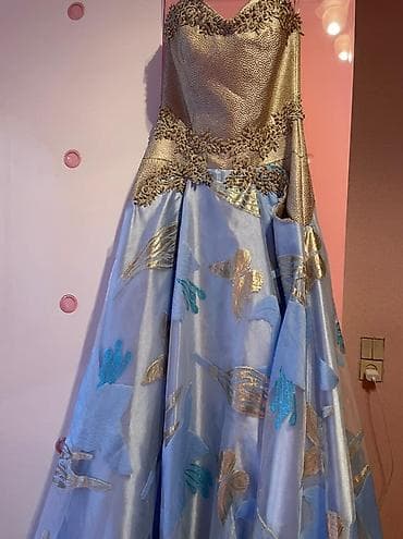 platin: Mavi-qızılı ziyafət/libas - Üst hissə: qızılı rəngdə, teksturalı — 3