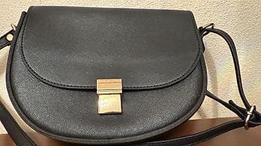 dəri sumka: Qadın çiyin çantası – qara, yarımdairə formanlı - Material: sərt — 1