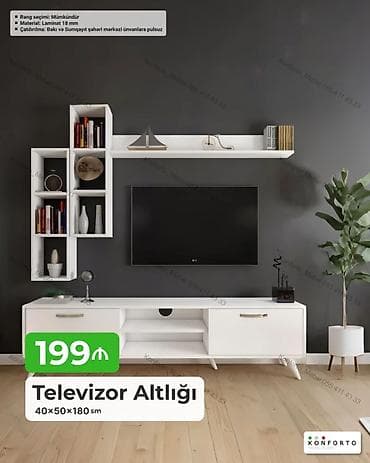 dekor ref: Televizor altlığı və asma rəf dəsti Ölçülər: - Alt tumbanın ümumi — 1