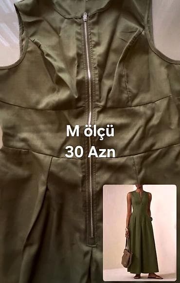Zeytun-yaşıl rəngdə maxi don - Model: ön hissədə fermuarlı, qolsuz — 1