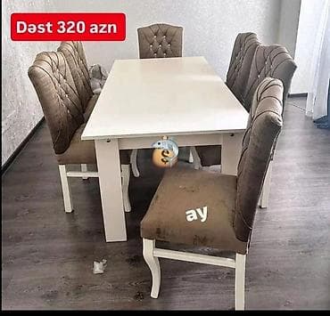 Qonaq otağı üçün, Yeni, Açılmayan, Dördbucaq masa, 6 stul