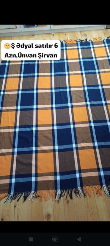 damla tekstil: Ədyal – rəngli dama naxışlı model - Rənglər: tünd göy, sarı, boz və ağ — 1