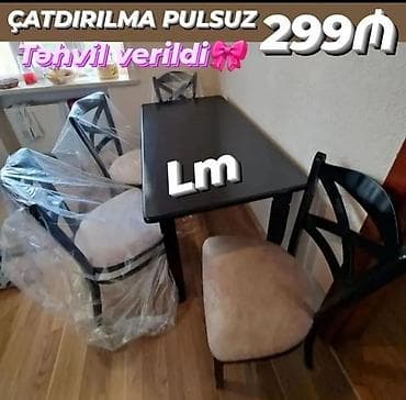 stul modelleri: Mətbəx üçün, Yeni, Açılmayan, Dördbucaq masa, 4 stul — 1