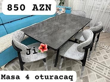 Mətbəx üçün, Yeni, Açılmayan, Dördbucaq masa, 4 stul