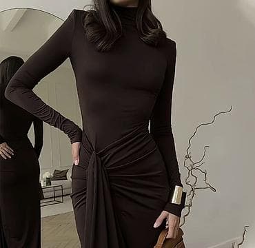 vecerni don: Qadın axşam donu – şokolad rəngi - Uzun, bədənə oturan siluet - — 3