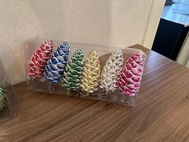 Şəkillər, tablolar: Yeni il yolka bəzəkləri – dəstlər - Formalar: şam qozası, spiral — 1