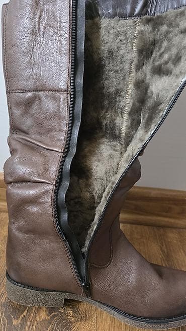 rezin cekmeler: Qadın dəridən uzun qış çəkmələri – tünd qəhvəyi - Material: ✅️təbii — 4