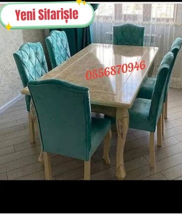 ders masaları: Qonaq otağı üçün, Yeni, Açılan, Dördbucaq masa, 6 stul — 2