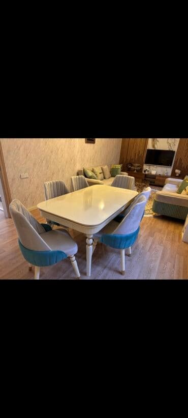 iwlenmiw masa: Qonaq otağı üçün, Yeni, Açılan, Dördbucaq masa, 6 stul — 2