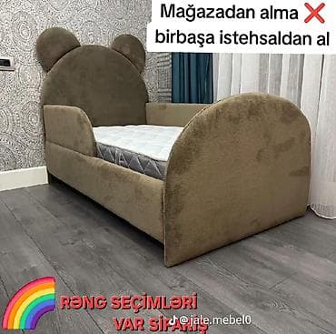 Uşaq çarpayısı – “Ayı qulaqlı” model - Yumşaq plyuş/parça ilə — 1