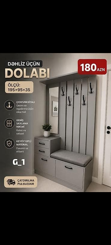 kuxna şkafları: *Dəhliz dolabı 180Azn* *İstehsal Rusiya Laminat 18/lik* *Rəng seçimi — 1