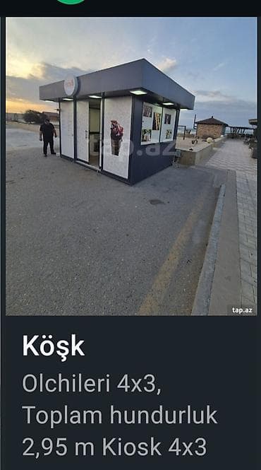 Köşk – mobil ticarət/kafe kiosku Ölçülər: 4x3 m Ümumi hündürlük — 2