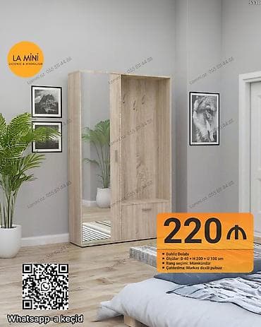 2 qapılı, Güzgülü, Digər rəng, Digər material, Açılan, Düz dolab