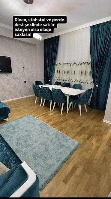 usdul usdol: Qonaq otağı üçün mebel və pərdə dəsti satılır. Dəstə divan, stol-stul — 4