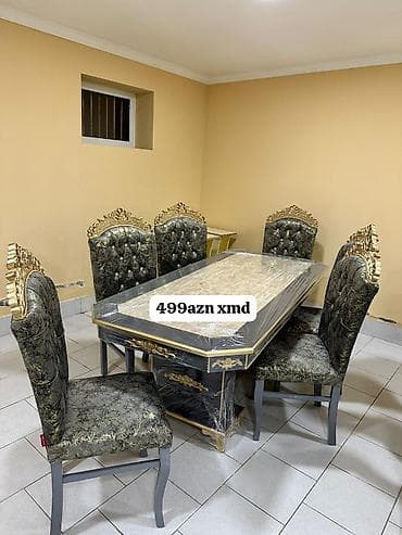 Zövqlü klassik yemək otağı dəsti. - Tərkib: 1 böyük masa + 6 stul -