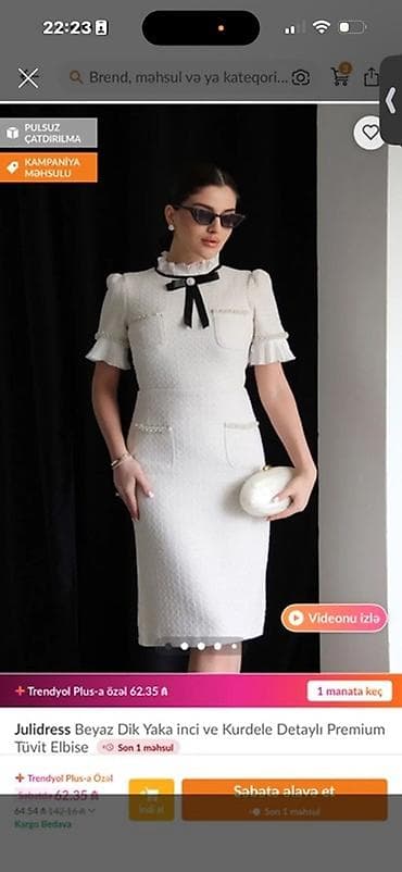 Ağ tüvit materialdan, klassik siluetli midi don. Brend: Julidress — 3