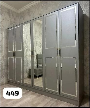 Ev üçün mebel: Yeni, 6 qapı, Güzgülü, Boz, Açılan, Düz dolab — 1
