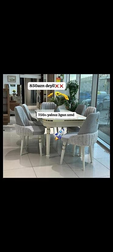 Qonaq otağı üçün, Dördbucaq masa, 6 stul