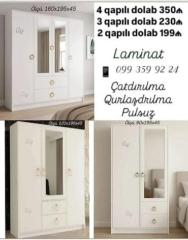 Laminat materialdan ağ rəngli müasir geyim dolabları Variantlar və