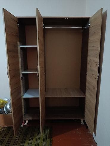 turkmen tekstil: 3 qapılı, Güzgülü, Qəhvəyi, Taxta, Açılan, Düz dolab — 3