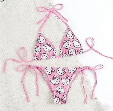 Çimərlik geyimləri: İki hissəli çimərlik bikini dəsti - Rəng: Açıq çəhrayı - Naxış — 1
