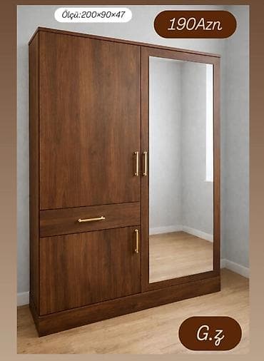 2 qapılı, Güzgülü, Qəhvəyi, Taxta, Açılan, Düz dolab