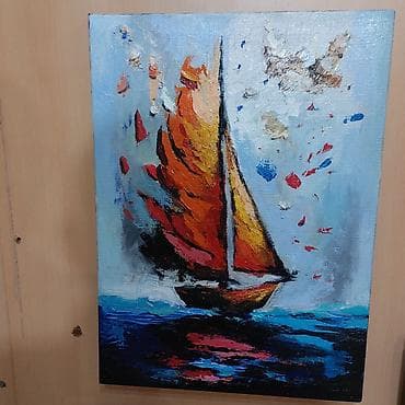 tablo: Rəsm əsərləri – orijinal yağlı boya tablolar - Yelkənli qayıq — 2