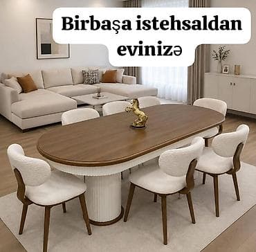 Qonaq otağı üçün, Yeni, Açılmayan, Oval masa, 6 stul
