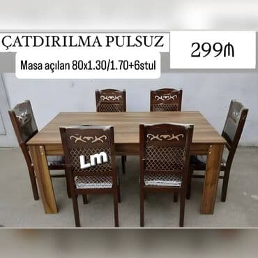 Masa dəsti MASA +6 STULL💥 Masa açılan : 80x1.30/1.70+6stul