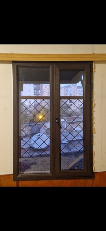 pəncərə silən aparat: İkiyarpaq plastik pəncərə - Material: PVC profil, qəhvəyi (ağac — 1