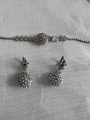 Бижутерия: Gümüşü rəngli bəzək dəsti – qolbaq və sırğalar - Tərkib: metal əsas — 2