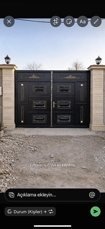 Dəmir Həyət darvazası, Yana açılan, Mexaniki, Qapı ilə, rəng - Qara, Kredit yoxdur