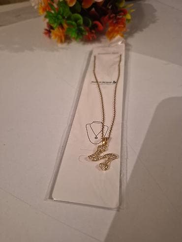 Qızılı rəngli zərif boyunbağı və klips sırğalar dəsti - Rəng: parlaq