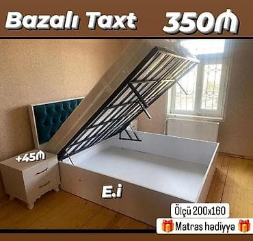 Bazalı taxt – ölçü 200x160. - Yuxarı qalxan metal çərçivəli baza