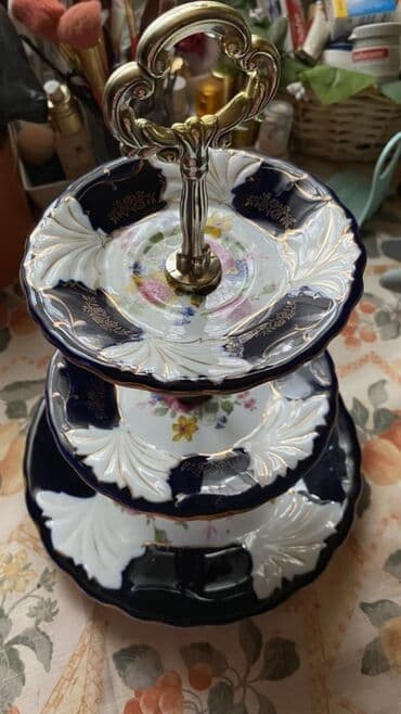 Блюда для тортов и сладостей: Тарелки, 1 шт., цвет - Синий, Фарфор — 1