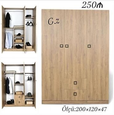 3 qapılı, Siyirməli, Qəhvəyi, Taxta, Açılan, Düz dolab