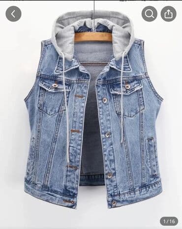 cins pencekler instagram: Cins jilet - Dizayn: qolsuz, kapüşonlu və iplə tənzimlənən; ön hissə — 1