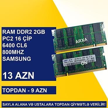 Sərt disklər (HDD): Operativ Yaddaş "DDR2 2GB 667/800Mhz Sodimm" SAYLA ALANA VƏ USTALARA — 1